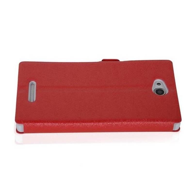 Cadorabo Hülle für Sony Xperia C - Hülle in ICY ROT – mit Standfunktion und Kartenfach im Ultra Slim Design