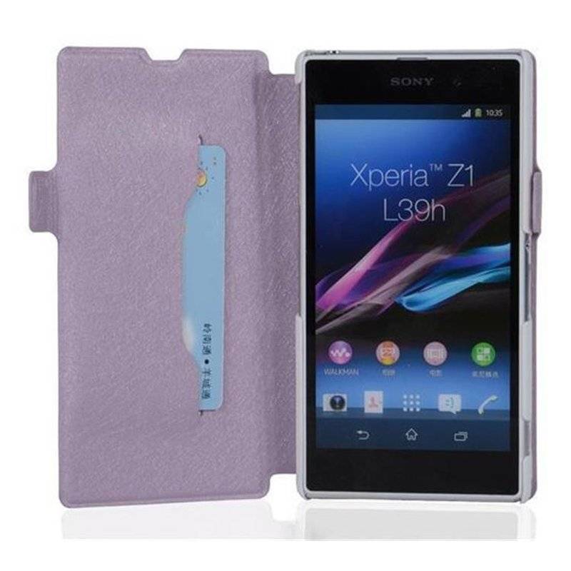 Cadorabo Hülle für Sony Xperia Z1 - Hülle in ICY FLIEDER – mit Standfunktion und Kartenfach im Ultra Slim Design