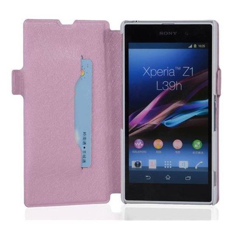 Cadorabo Hülle für Sony Xperia Z1 - Hülle in ICY ROSE – mit Standfunktion und Kartenfach im Ultra Slim Design