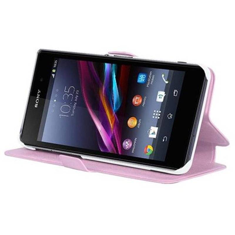 Cadorabo Hülle für Sony Xperia Z1 - Hülle in ICY ROSE – mit Standfunktion und Kartenfach im Ultra Slim Design