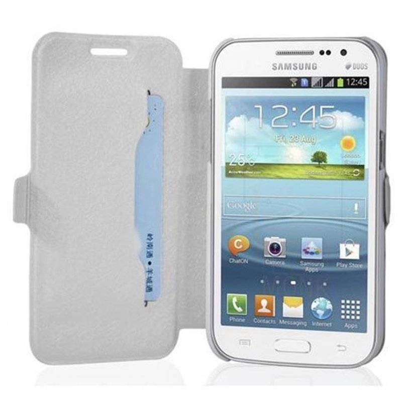 Cadorabo Hülle für Samsung Galaxy WIN - Hülle in ICY WEIß – mit Standfunktion und Kartenfach im Ultra Slim Design