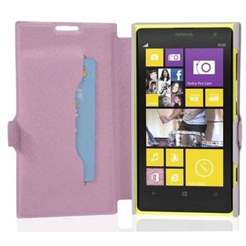 Cadorabo Hülle für Nokia Lumia 1020 - Hülle in ICY ROSE – mit Standfunktion und Kartenfach im Ultra Slim Design