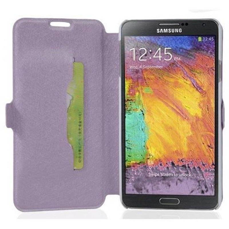Cadorabo Hülle für Samsung Galaxy NOTE 3 - Hülle in ICY FLIEDER – mit Standfunktion und Kartenfach im Ultra Slim Design
