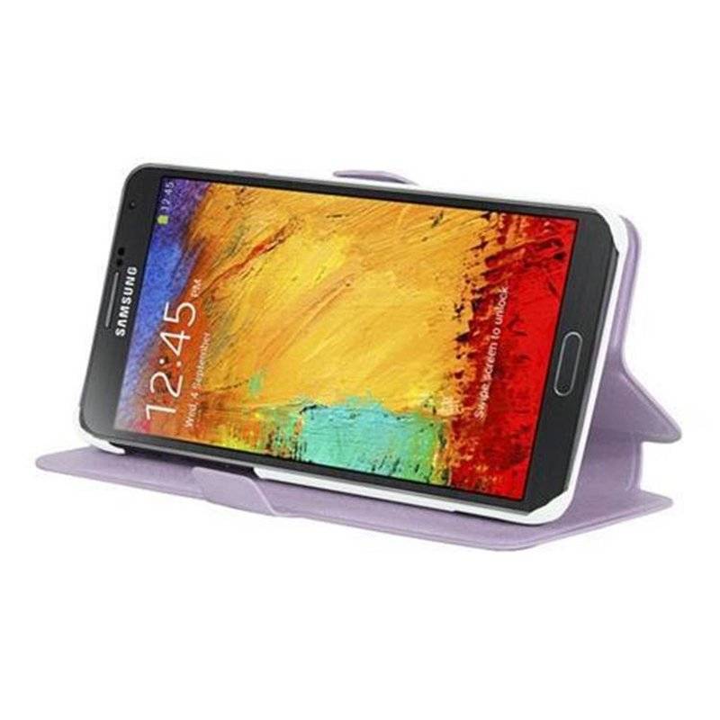 Cadorabo Hülle für Samsung Galaxy NOTE 3 - Hülle in ICY FLIEDER – mit Standfunktion und Kartenfach im Ultra Slim Design