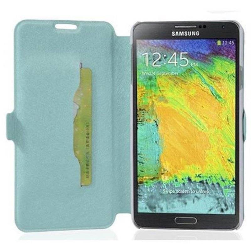 Cadorabo Hülle für Samsung Galaxy NOTE 3 - Hülle in ICY BLAU – mit Standfunktion und Kartenfach im Ultra Slim Design