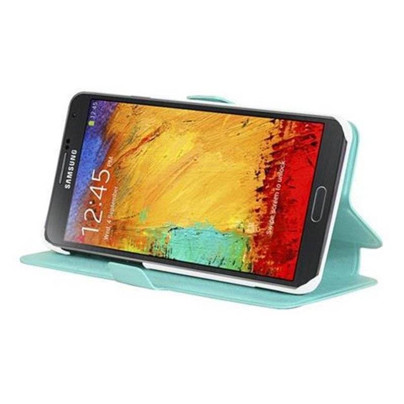 Cadorabo Hülle für Samsung Galaxy NOTE 3 - Hülle in ICY BLAU – mit Standfunktion und Kartenfach im Ultra Slim Design