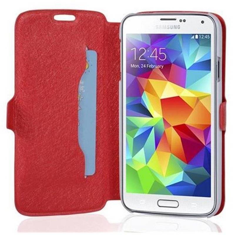 Cadorabo Hülle für Samsung Galaxy S5 / S5 NEO - Hülle in ICY ROT – mit Standfunktion und Kartenfach im Ultra Slim Design
