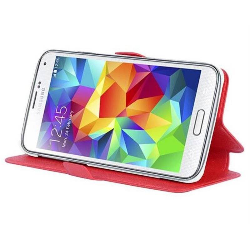 Cadorabo Hülle für Samsung Galaxy S5 / S5 NEO - Hülle in ICY ROT – mit Standfunktion und Kartenfach im Ultra Slim Design