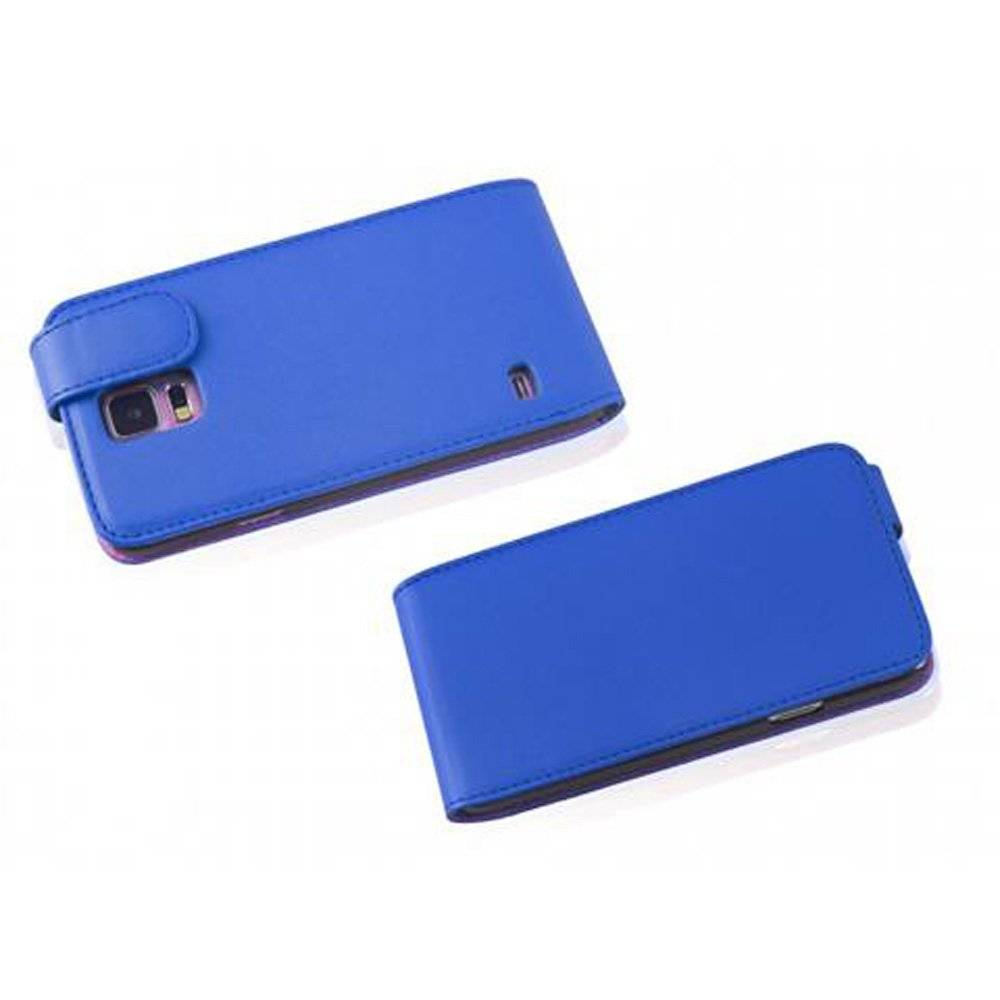 Cadorabo Hülle für Samsung Galaxy S5 / S5 NEO Hülle in BRILLIANT BLAU - Handyhülle im Flip Design aus glattem Textilleder - Case Cover Schutzhüll