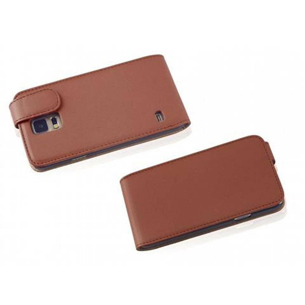 Cadorabo Hülle für Samsung Galaxy S5 / S5 NEO Hülle in KAKAO BRAUN - Handyhülle im Flip Design aus glattem Textilleder - Case Cover Schutzhülle E