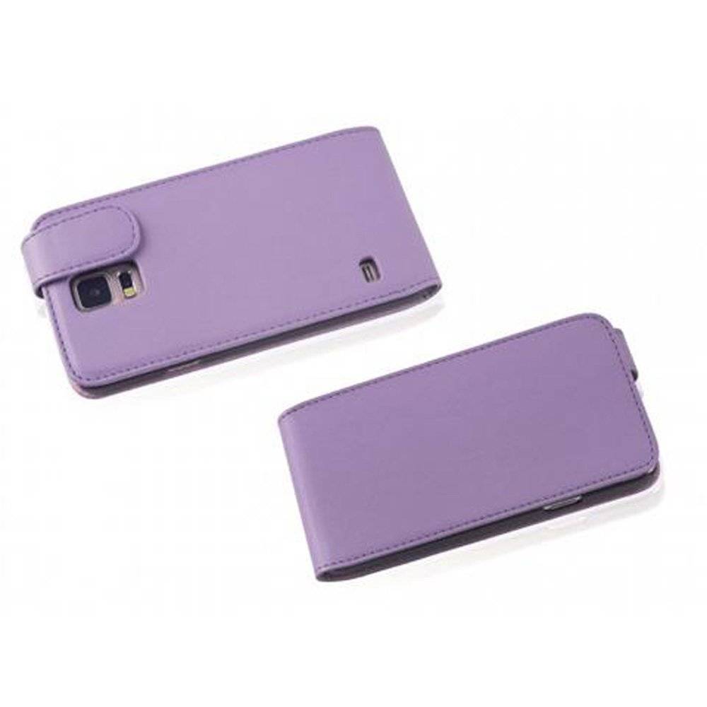 Cadorabo Hülle für Samsung Galaxy S5 / S5 NEO Hülle in FLIEDER VIOLETT - Handyhülle im Flip Design aus glattem Textilleder - Case Cover Schutzhül