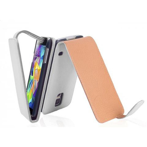Cadorabo Hülle für Samsung Galaxy S5 / S5 NEO Hülle in POLAR WEIß - Handyhülle im Flip Design aus glattem Textilleder - Case Cover Schutzhülle E
