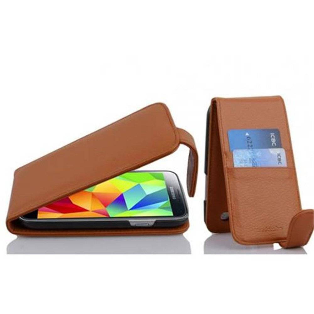 Cadorabo Hülle für Samsung Galaxy S5 / S5 NEO Hülle in ZIMT BRAUN - Handyhülle im Flip Design mit Kartenfach - Case Cover Schutzhülle Etui Tasche