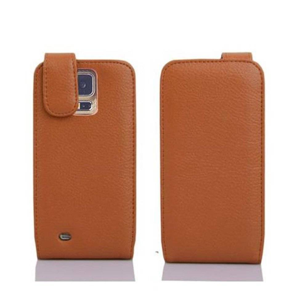 Cadorabo Hülle für Samsung Galaxy S5 / S5 NEO Hülle in ZIMT BRAUN - Handyhülle im Flip Design mit Kartenfach - Case Cover Schutzhülle Etui Tasche