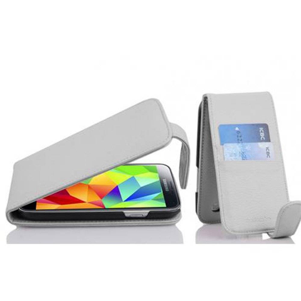 Cadorabo Hülle für Samsung Galaxy S5 / S5 NEO Hülle in SCHNEE WEIß - Handyhülle im Flip Design mit Kartenfach - Case Cover Schutzhülle Etui Tasc