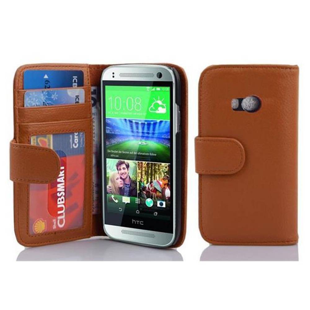 Cadorabo Hülle für HTC ONE M8 MINI in Braun Backcover Handy Schutz Hülle Book Case Booklet Kartenfächer
