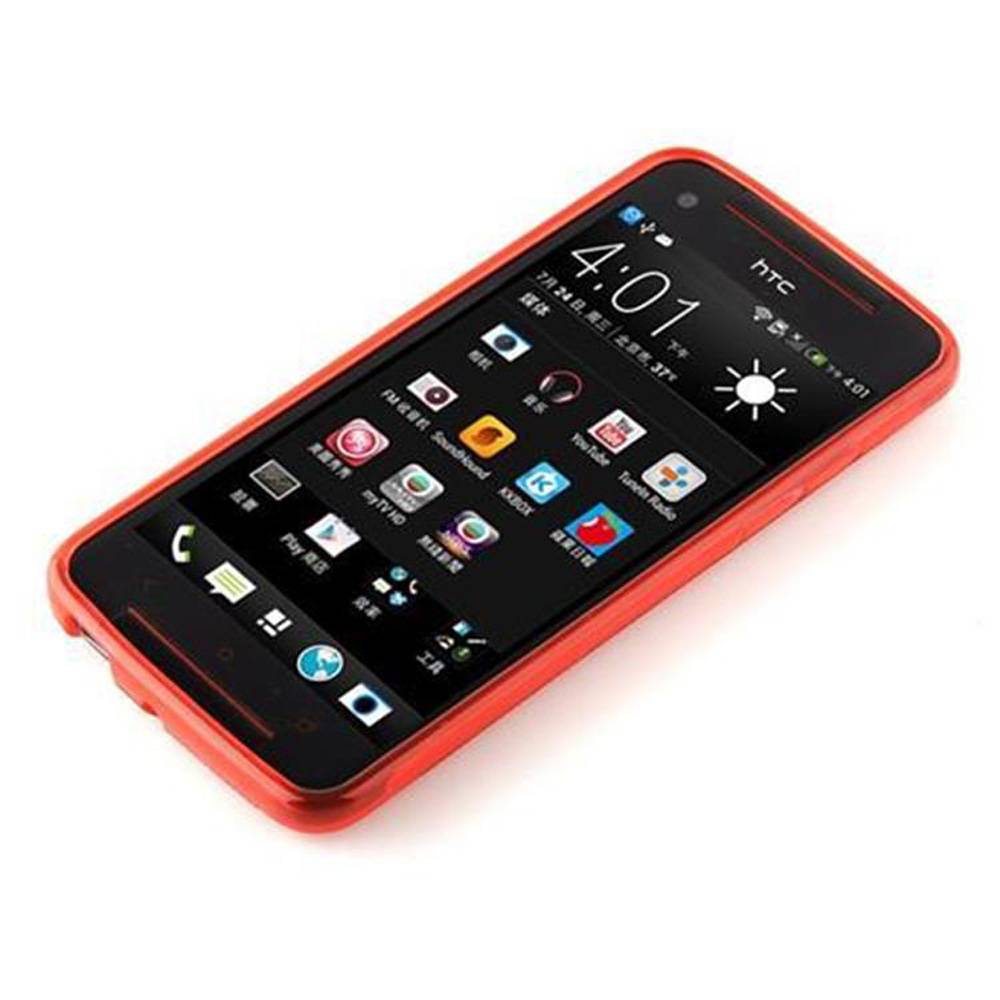 Cadorabo Handyhülle für HTC BUTTERFLY S in Rot Hülle Schutzhülle TPU Silikon Backcover Case