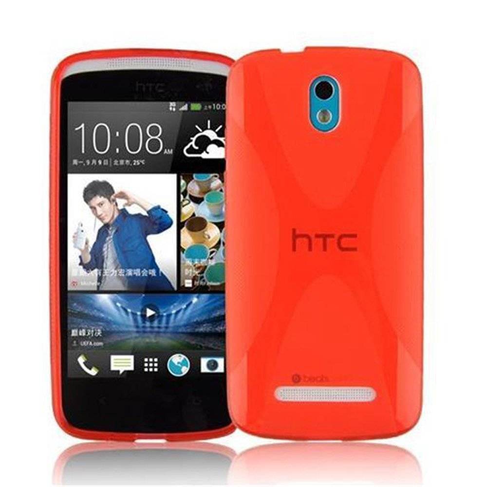 Cadorabo Hülle für HTC Desire 500 Hülle in INFERNO ROT - Handyhülle im X-Line TPU Silikon - Silikonhülle Schutzhülle Ultra Slim Soft Back Cover