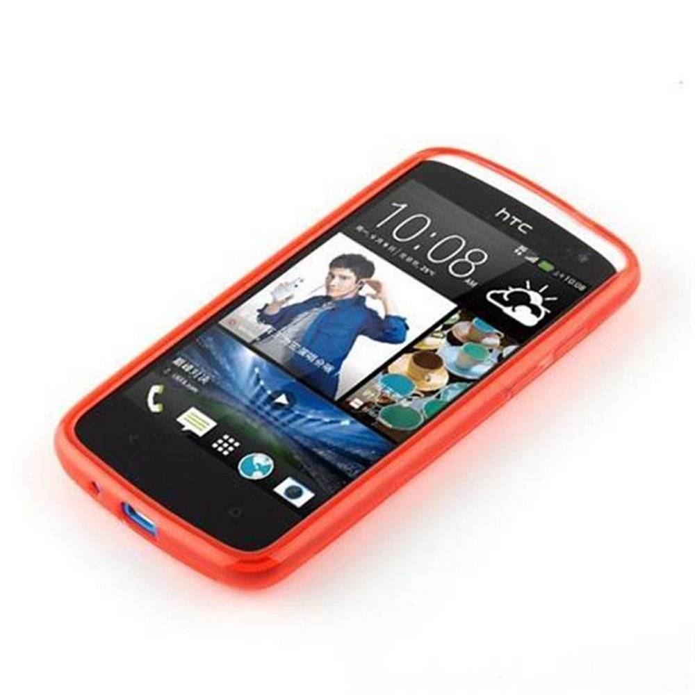 Cadorabo Hülle für HTC Desire 500 Hülle in INFERNO ROT - Handyhülle im X-Line TPU Silikon - Silikonhülle Schutzhülle Ultra Slim Soft Back Cover