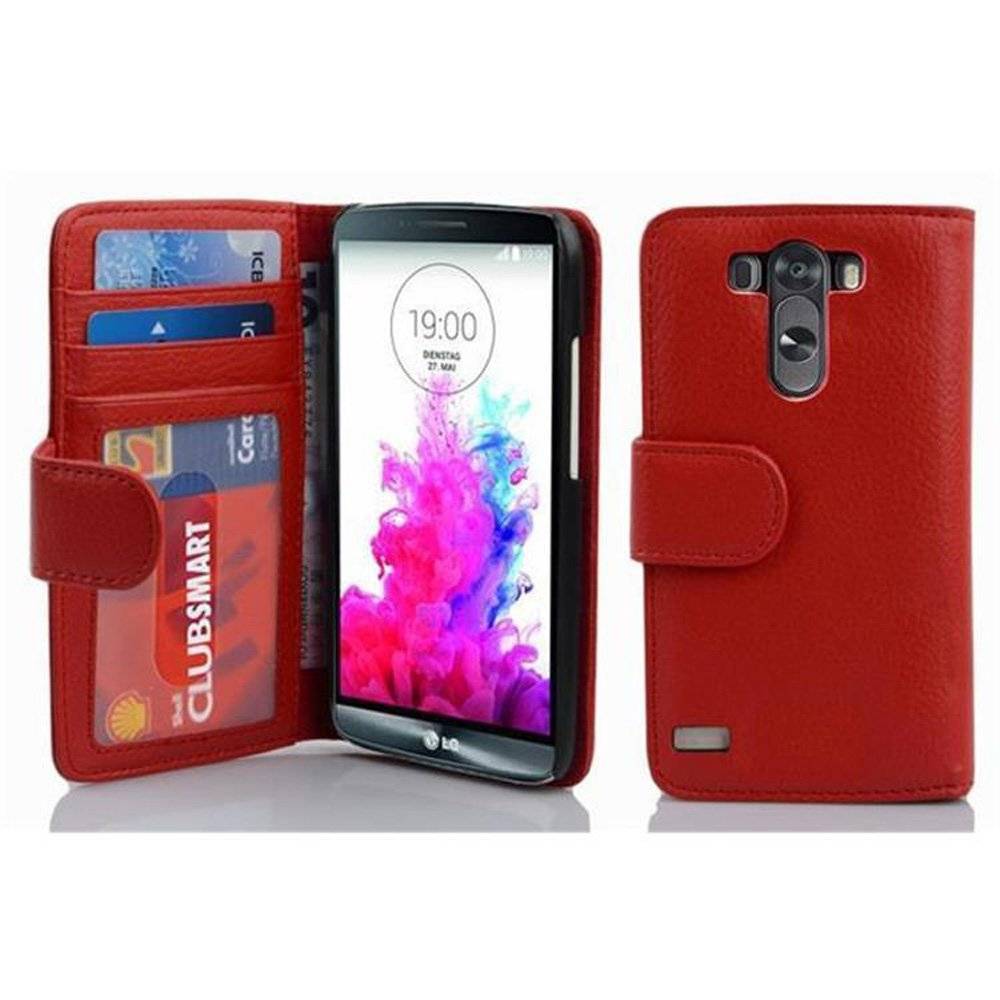 Cadorabo Handy Hülle für LG G3 Hülle in INFERNO ROT , Schutzhülle Tasche case cover mit 3 Kartenfächern Magnetverschluss