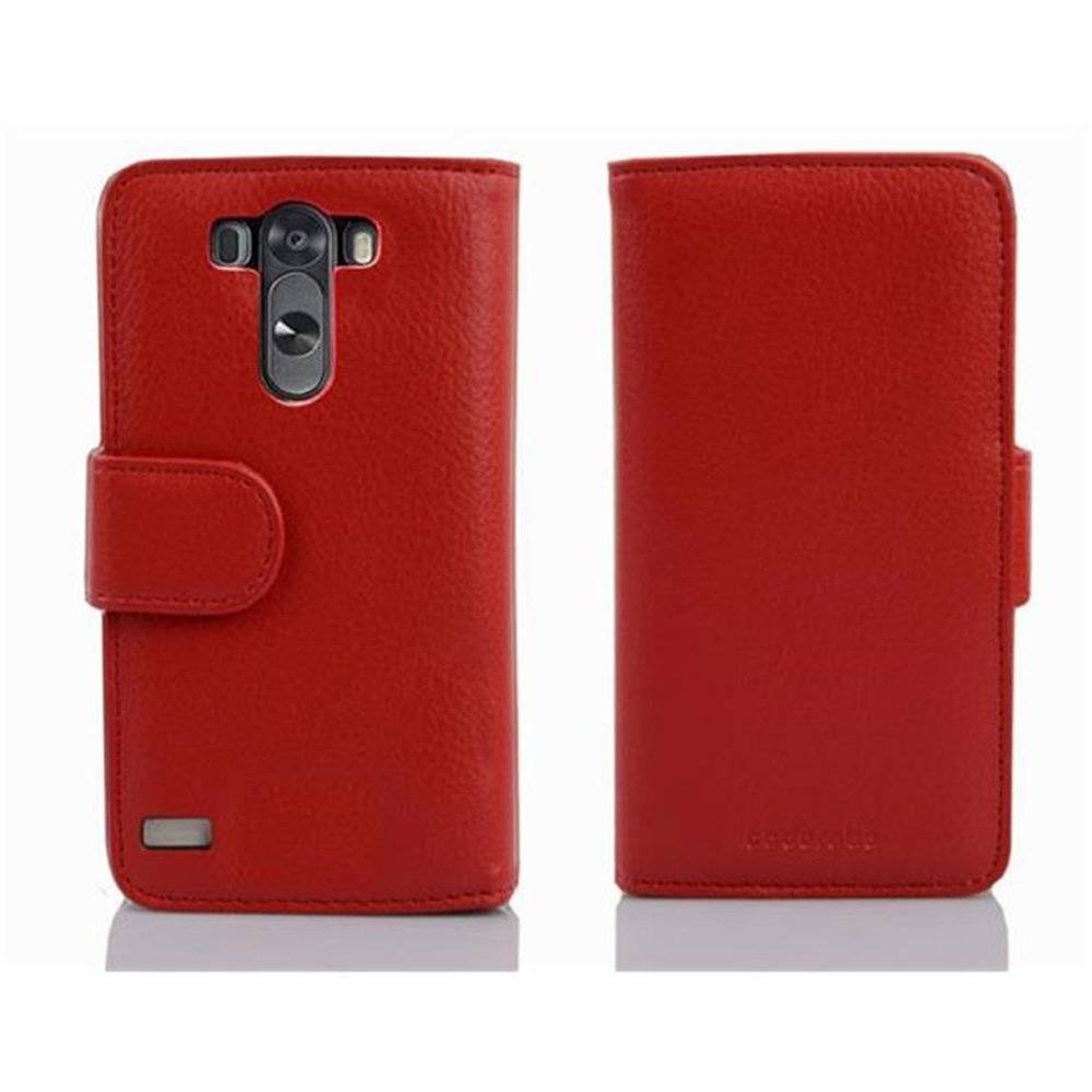 Cadorabo Handy Hülle für LG G3 Hülle in INFERNO ROT , Schutzhülle Tasche case cover mit 3 Kartenfächern Magnetverschluss