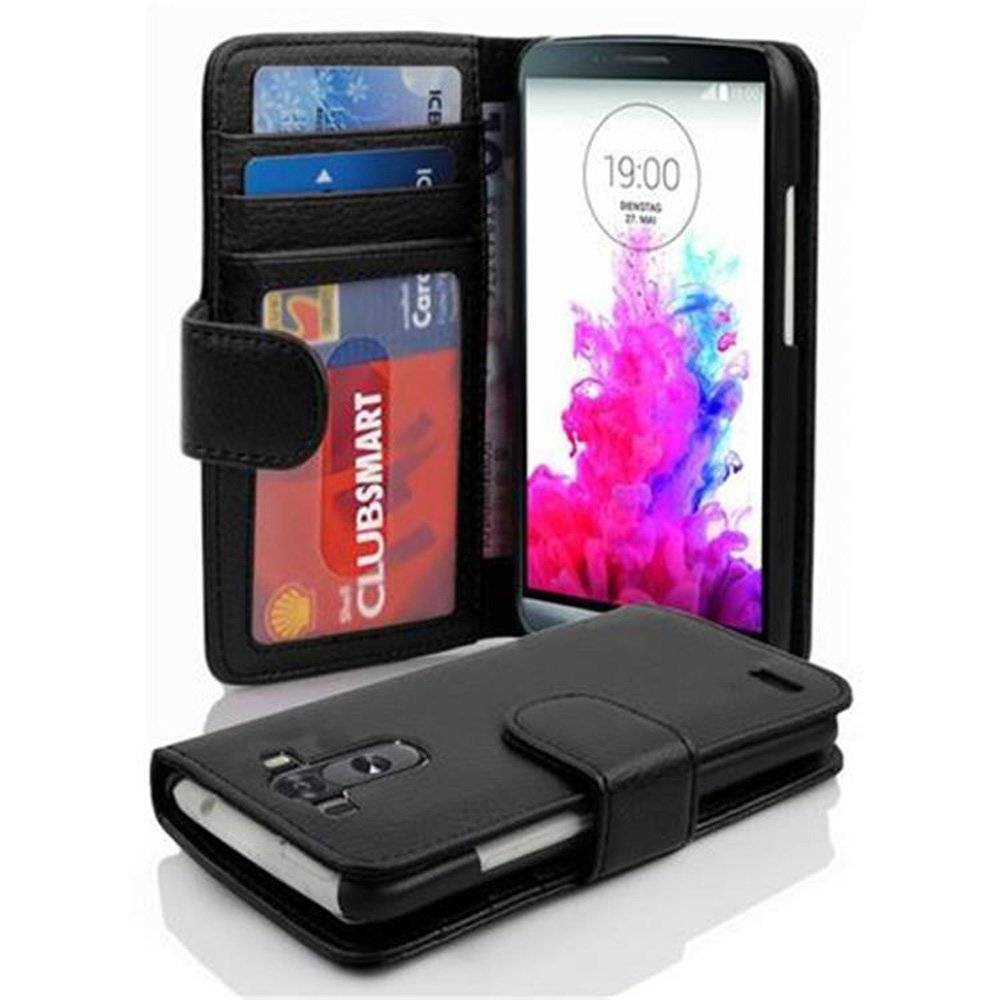 Cadorabo Handy Hülle für LG G3 Hülle in OXID SCHWARZ , Schutzhülle Tasche case cover mit 3 Kartenfächern Magnetverschluss