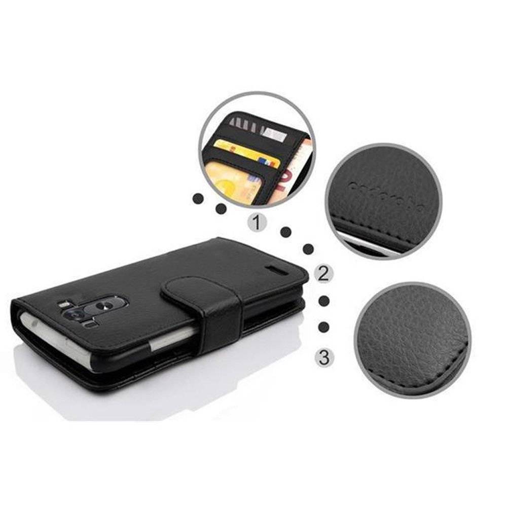 Cadorabo Handy Hülle für LG G3 Hülle in OXID SCHWARZ , Schutzhülle Tasche case cover mit 3 Kartenfächern Magnetverschluss