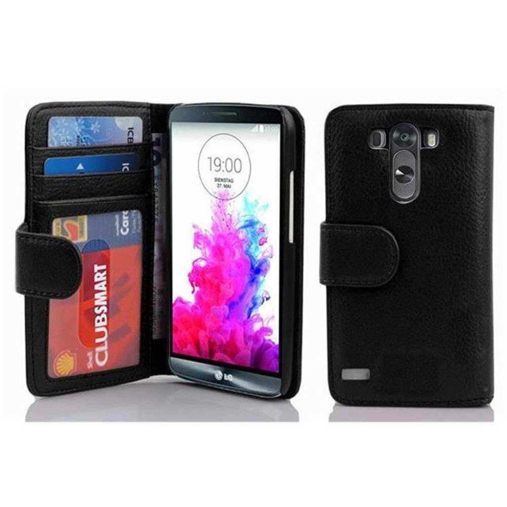 Cadorabo Handy Hülle für LG G3 Hülle in OXID SCHWARZ , Schutzhülle Tasche case cover mit 3 Kartenfächern Magnetverschluss
