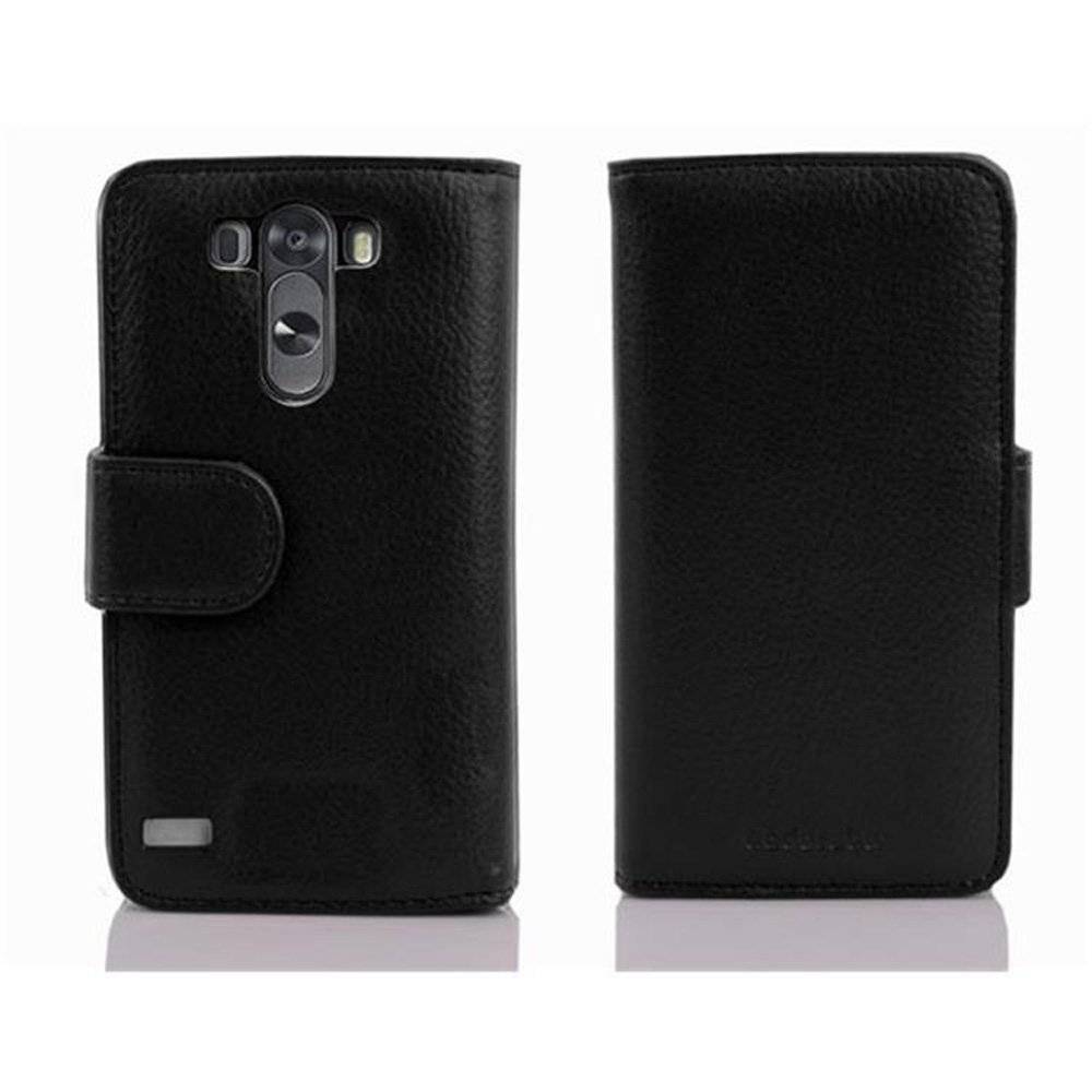 Cadorabo Handy Hülle für LG G3 Hülle in OXID SCHWARZ , Schutzhülle Tasche case cover mit 3 Kartenfächern Magnetverschluss