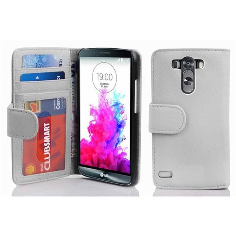 Cadorabo Handy Hülle für LG G3 Hülle in MAGNESIUM WEIß , Schutzhülle Tasche case cover mit 3 Kartenfächern Magnetverschluss