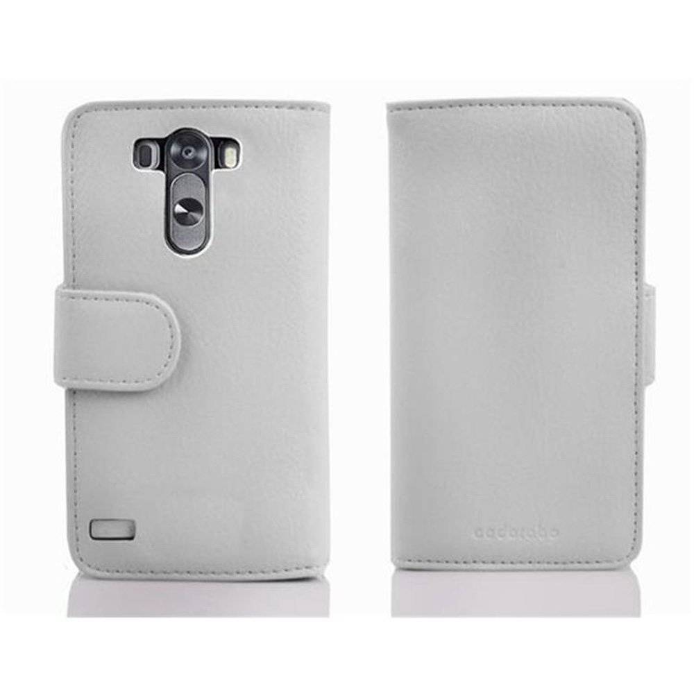 Cadorabo Handy Hülle für LG G3 Hülle in MAGNESIUM WEIß , Schutzhülle Tasche case cover mit 3 Kartenfächern Magnetverschluss