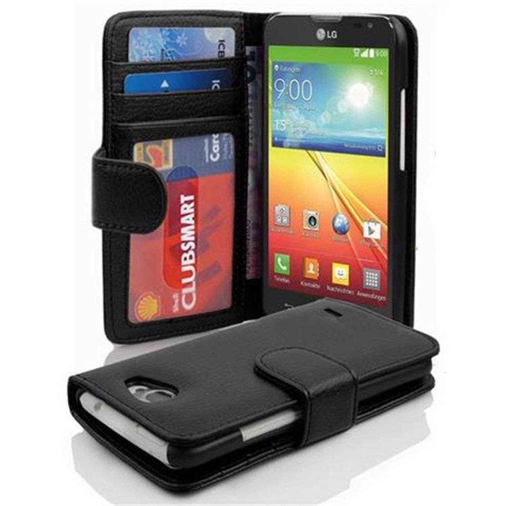 Cadorabo Handy Hülle für LG L90 Hülle in OXID SCHWARZ , Schutzhülle Tasche case cover mit 3 Kartenfächern Magnetverschluss