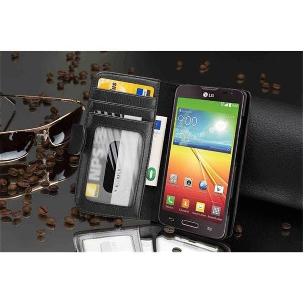 Cadorabo Handy Hülle für LG L90 Hülle in OXID SCHWARZ , Schutzhülle Tasche case cover mit 3 Kartenfächern Magnetverschluss