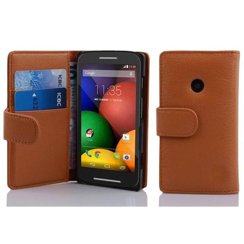 Cadorabo Schutzhülle für Motorola MOTO E Hülle in Braun Handyhülle Etui Case Backcover Kunstleder Tasche