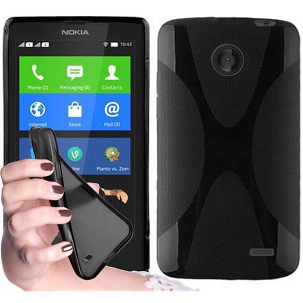 Cadorabo Handyhülle für Nokia X in Schwarz Hülle Schutzhülle TPU Silikon Backcover Case