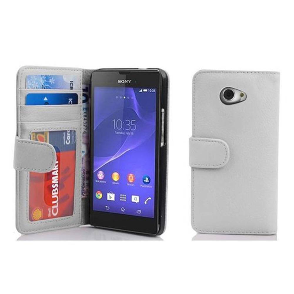 Cadorabo Hülle für Sony Xperia M2 / M2 AQUA in Weiß Backcover Handy Schutz Hülle Book Case Booklet Kartenfächer