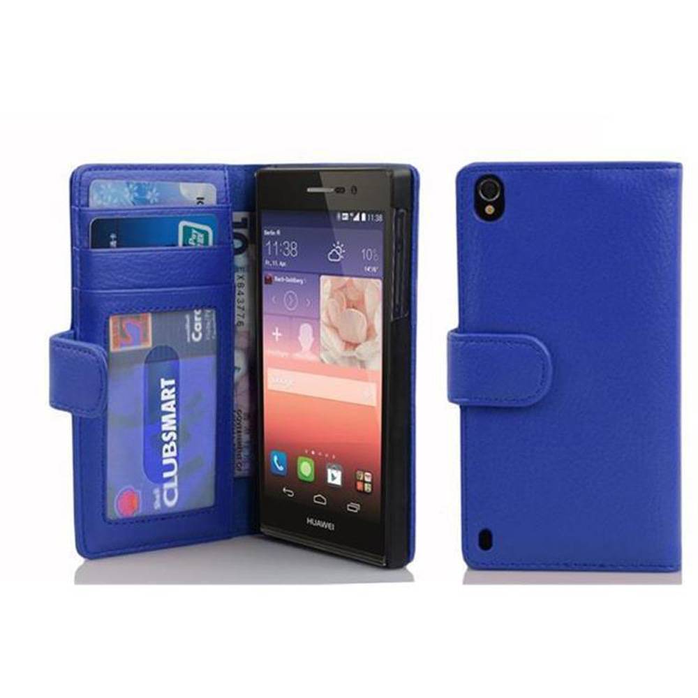 Cadorabo Hülle für Huawei ASCEND P7 in Blau Backcover Handy Schutz Hülle Book Case Booklet Kartenfächer