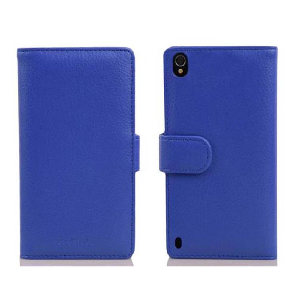 Cadorabo Hülle für Huawei ASCEND P7 in Blau Backcover Handy Schutz Hülle Book Case Booklet Kartenfächer