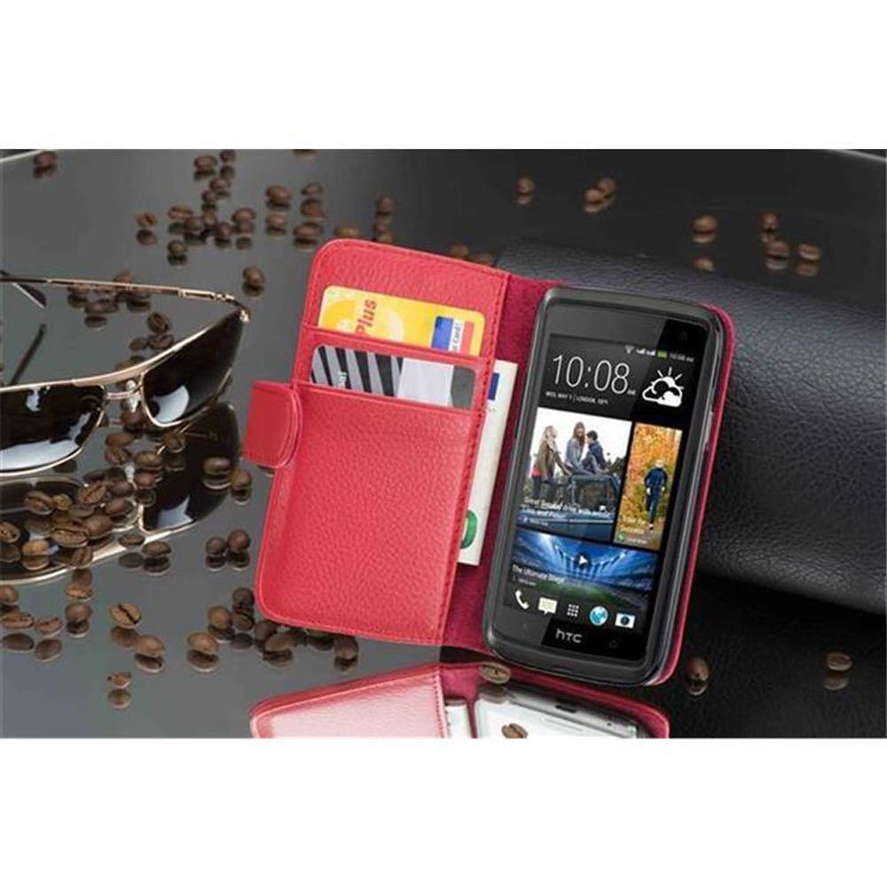 Cadorabo Schutzhülle für HTC Desire 600 Hülle in Rot Handyhülle Etui Case Backcover Kunstleder Tasche
