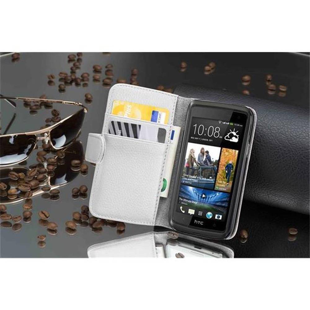 Cadorabo Schutzhülle für HTC Desire 600 Hülle in Weiß Handyhülle Etui Case Backcover Kunstleder Tasche