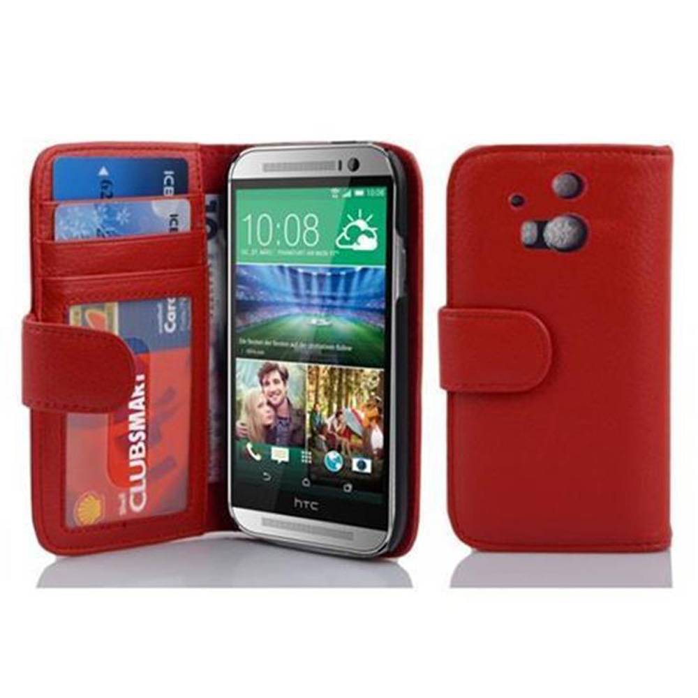 Cadorabo Hülle für HTC ONE M8 in Rot Backcover Handy Schutz Hülle Book Case Booklet Kartenfächer