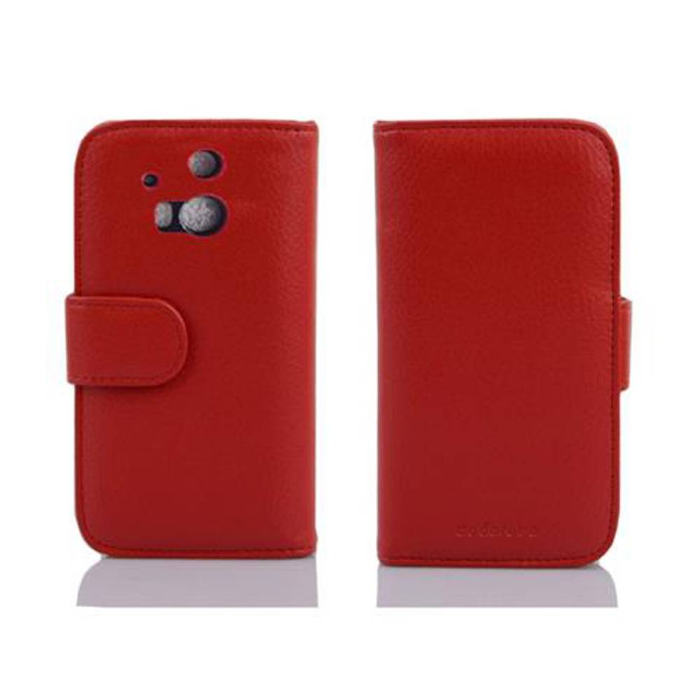 Cadorabo Hülle für HTC ONE M8 in Rot Backcover Handy Schutz Hülle Book Case Booklet Kartenfächer