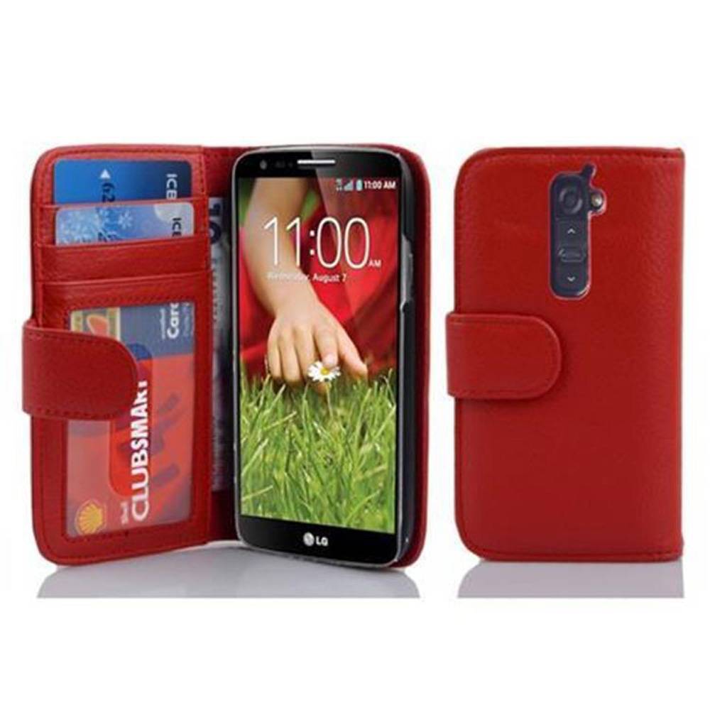Cadorabo Hülle für LG G2 in Rot Backcover Handy Schutz Hülle Book Case Booklet Kartenfächer