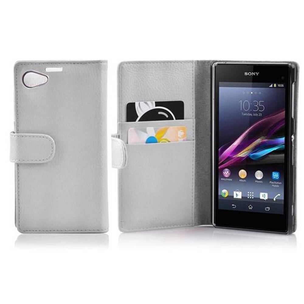 Cadorabo Schutzhülle für Sony Xperia Z1 COMPACT Hülle in Weiß Handyhülle Etui Case Backcover Kunstleder Tasche