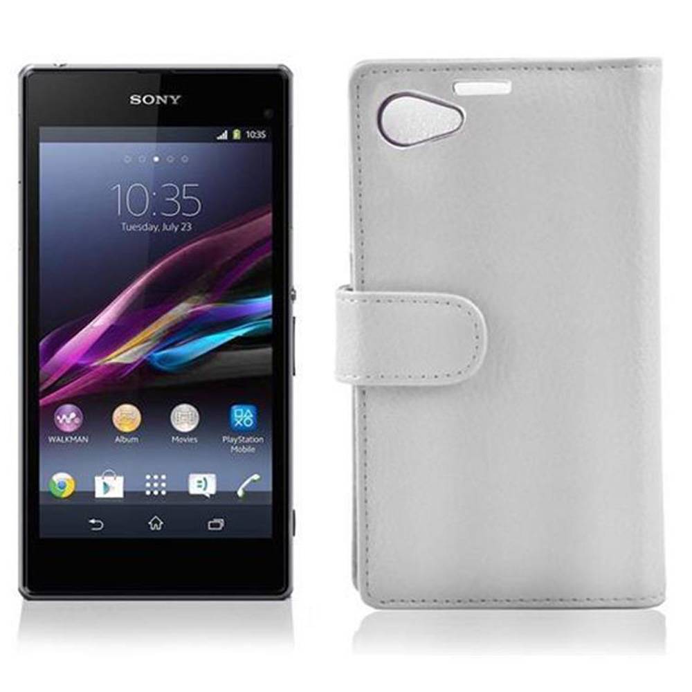 Cadorabo Schutzhülle für Sony Xperia Z1 COMPACT Hülle in Weiß Handyhülle Etui Case Backcover Kunstleder Tasche