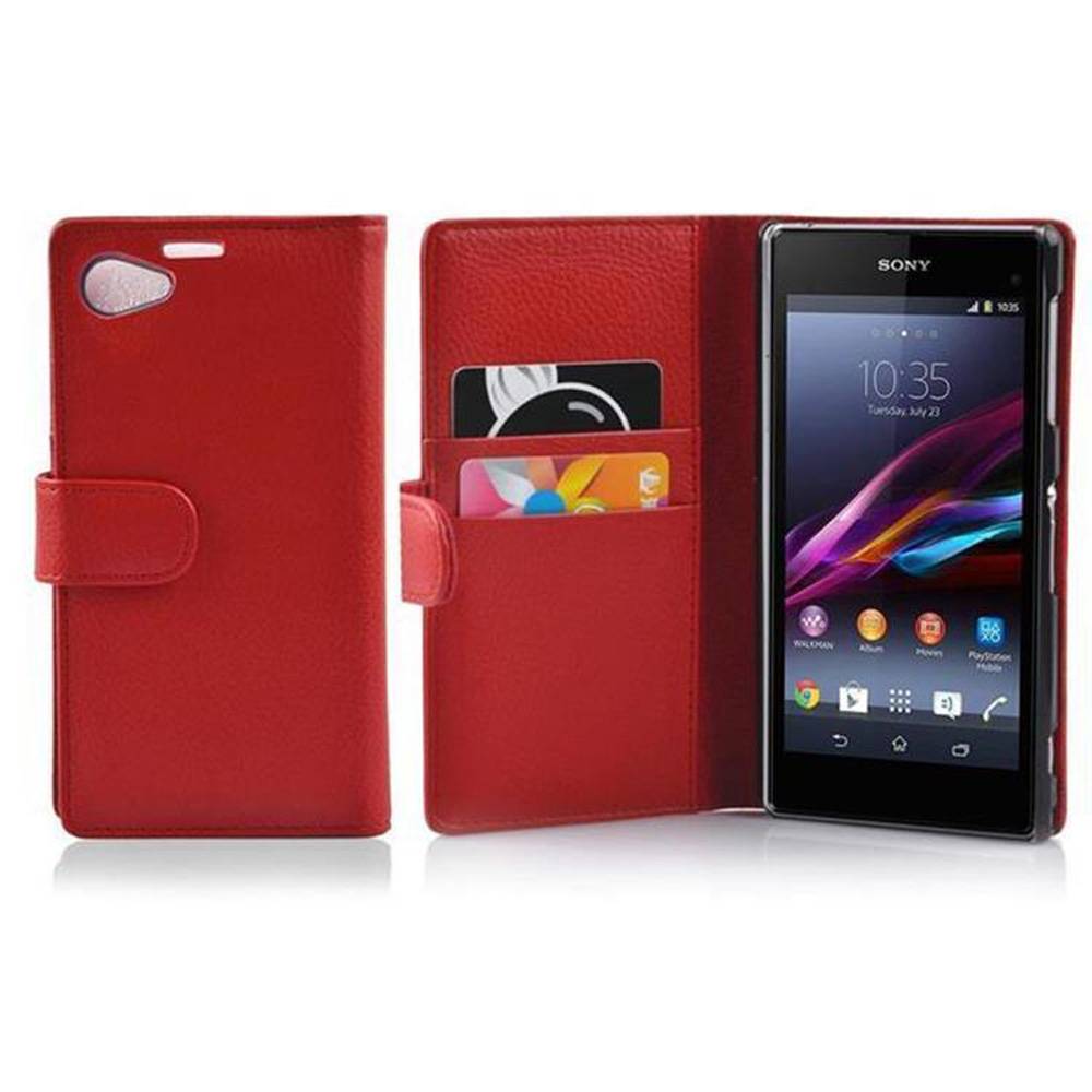 Cadorabo Schutzhülle für Sony Xperia Z1 COMPACT Hülle in Rot Handyhülle Etui Case Backcover Kunstleder Tasche
