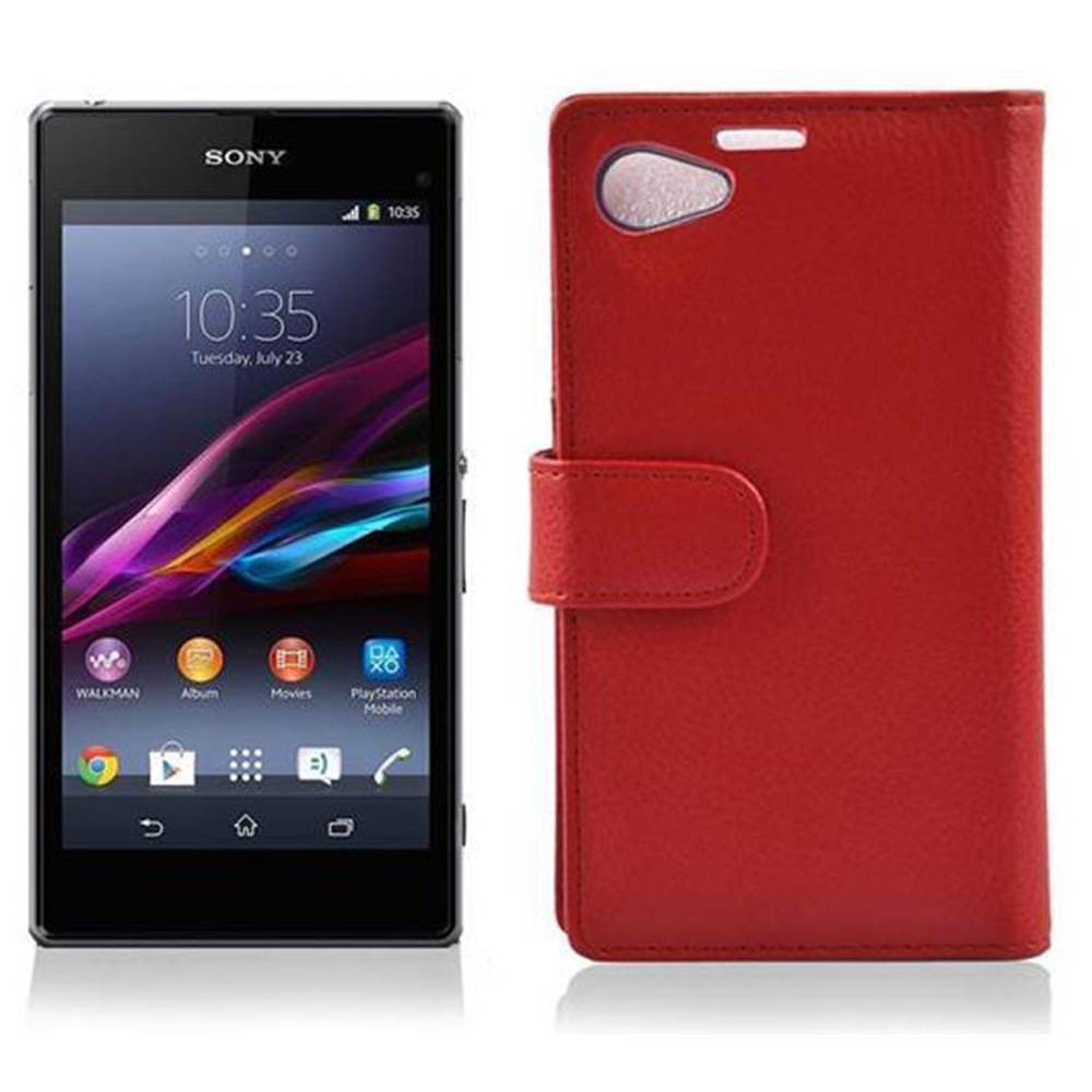 Cadorabo Schutzhülle für Sony Xperia Z1 COMPACT Hülle in Rot Handyhülle Etui Case Backcover Kunstleder Tasche