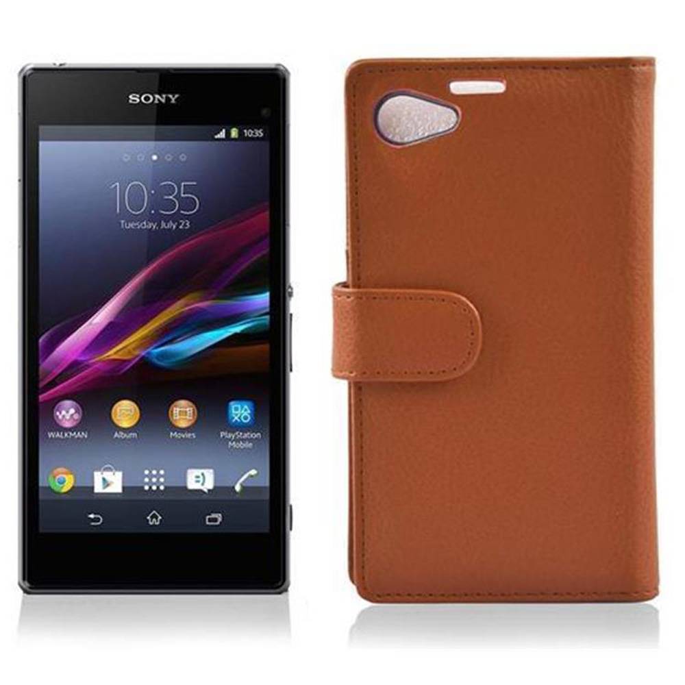 Cadorabo Schutzhülle für Sony Xperia Z1 COMPACT Hülle in Braun Handyhülle Etui Case Backcover Kunstleder Tasche