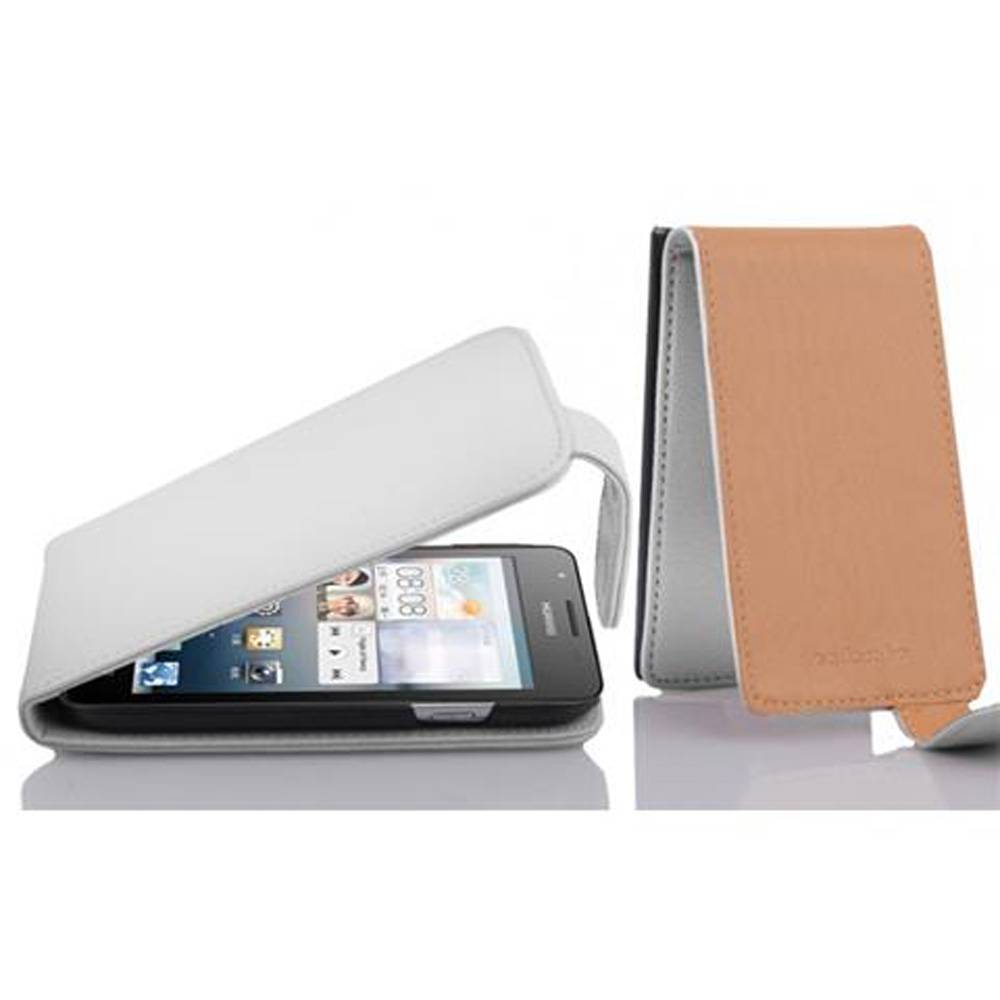 Cadorabo Schutzhülle für Huawei ASCEND G510 / G520 / G525 Hülle in Weiß Flip Etui Handyhülle Case Cover Kunstleder
