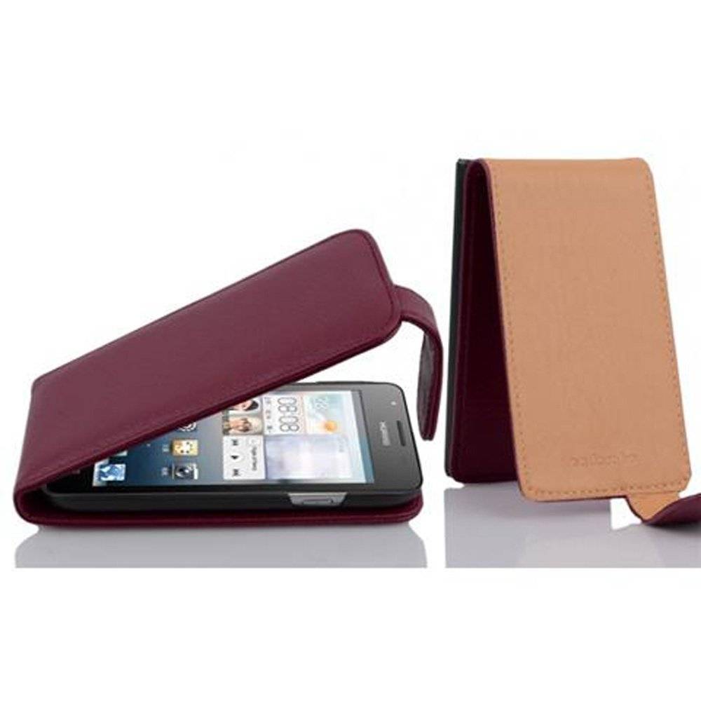 Cadorabo Hülle für Huawei ASCEND G525 / G520 Hülle in BORDEAUX LILA - Handyhülle im Flip Design aus strukturiertem Textilleder - Case Cover Schutz